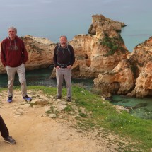 Marion, Rudi and Tommy on the coast west of the beach Praia do Rf